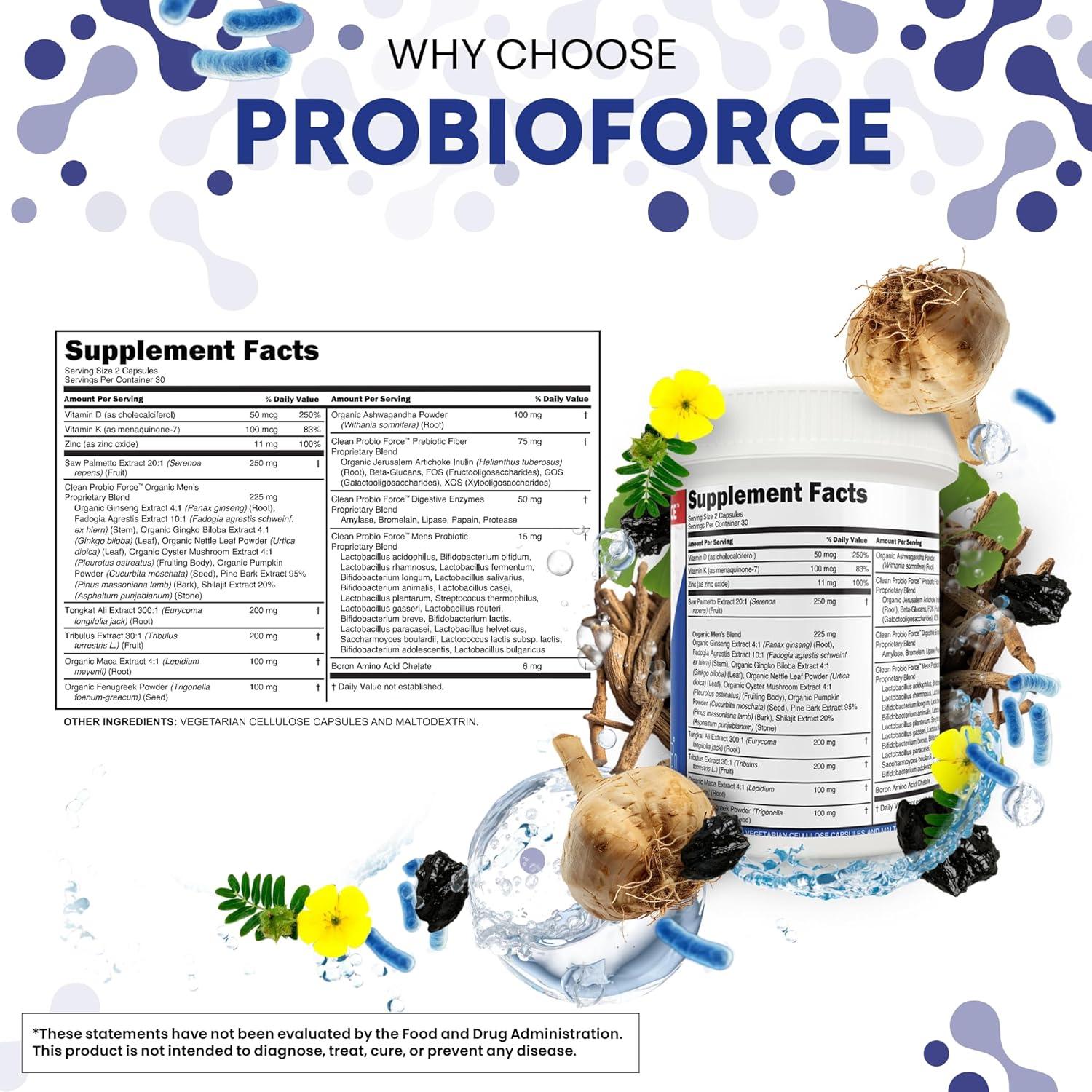 image:imageClean Nutra Probiotics for Men Tongkat Ali Saw Palmetto Tribulus Ginseng Ashwagandha Maca Pumpkin Gingko Biloba Pine Bark Fenugreek Shilajit Zinc Mens Probiotic 60 Capsules1