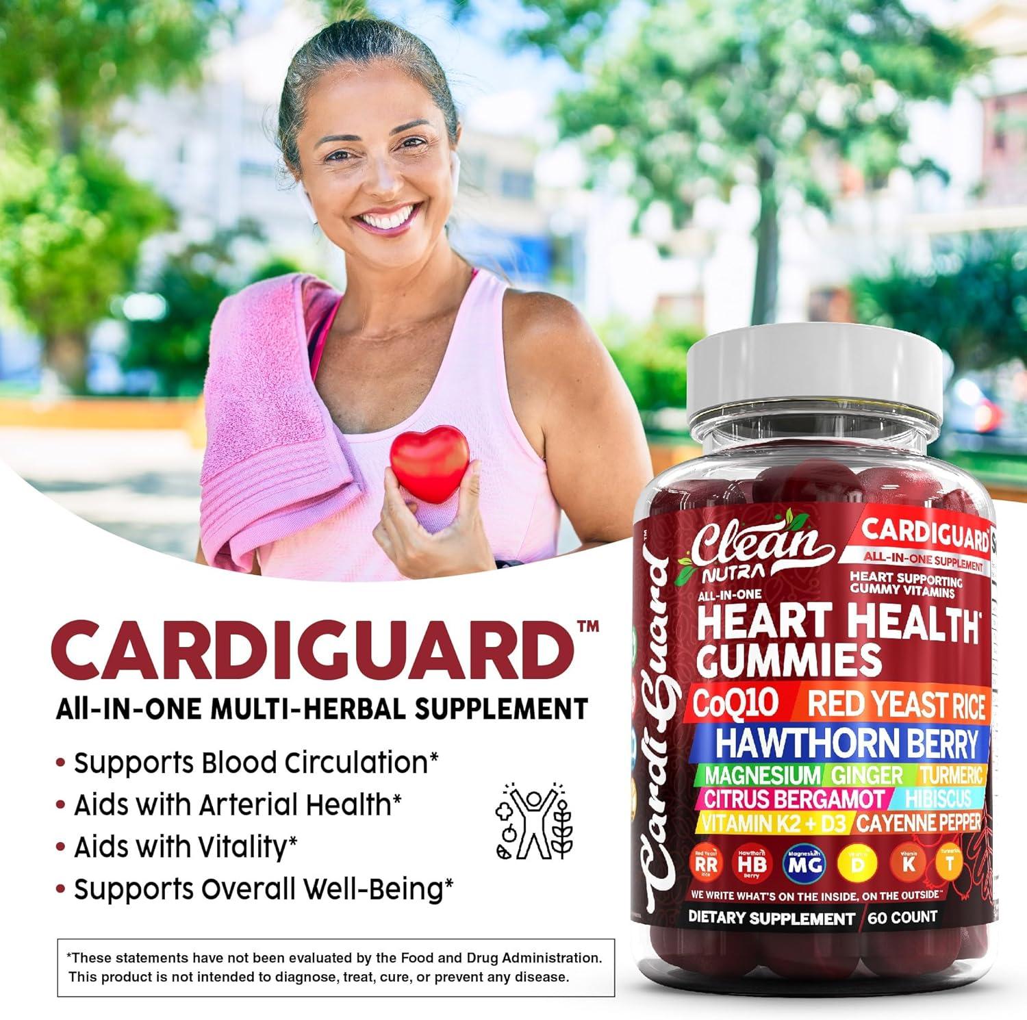 image:imageClean Nutraceuticals Coq10 Gummies Red Yeast Rice Hawthorn Berry Ginger Turmeric Citrus Bergamot Hibiscus Vitamin K2D3 Magnesium Glycinate Cayenne Pepper Fenugreek Orange Flavor CardiGuard1