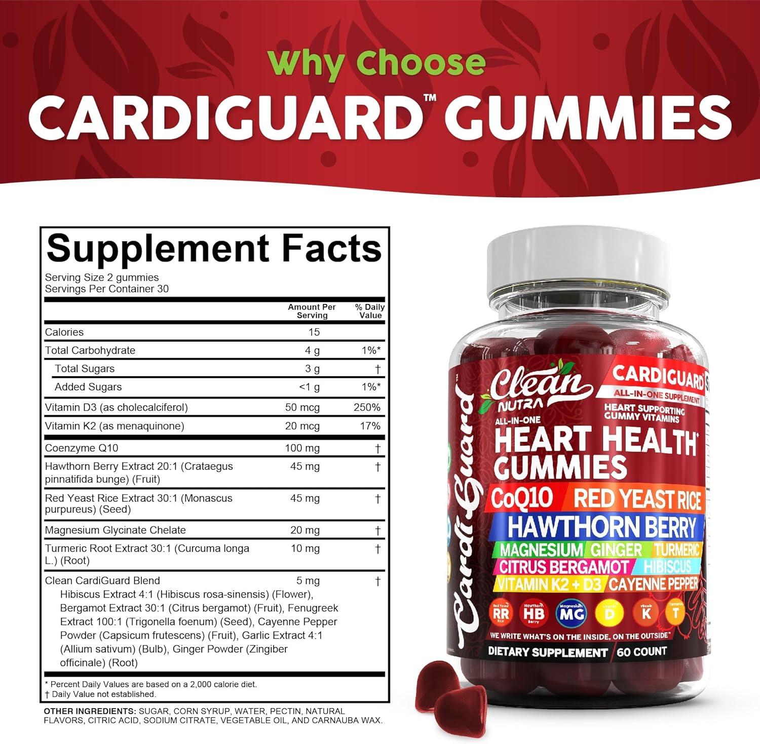 image:imageClean Nutraceuticals Coq10 Gummies Red Yeast Rice Hawthorn Berry Ginger Turmeric Citrus Bergamot Hibiscus Vitamin K2D3 Magnesium Glycinate Cayenne Pepper Fenugreek Orange Flavor CardiGuard1