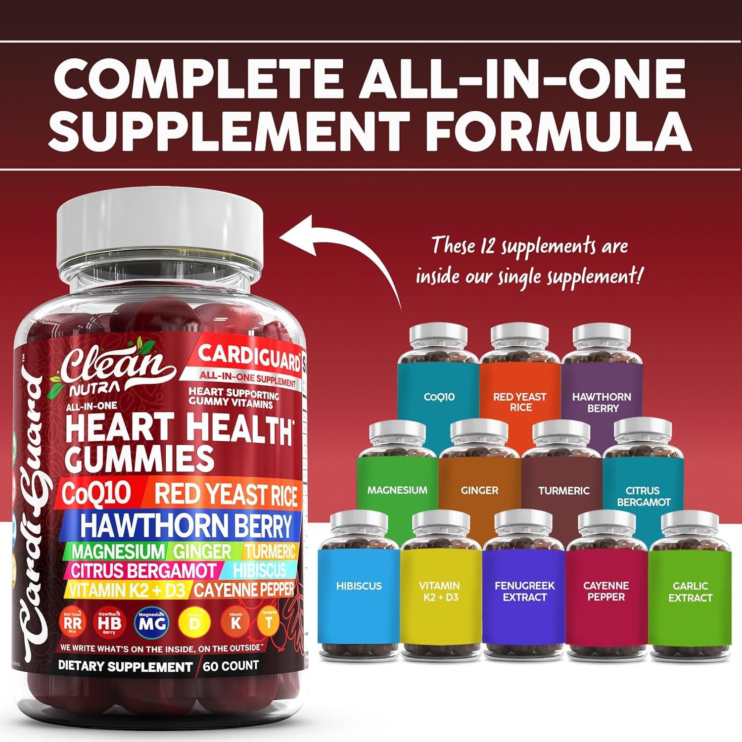 image:imageClean Nutraceuticals Coq10 Gummies Red Yeast Rice Hawthorn Berry Ginger Turmeric Citrus Bergamot Hibiscus Vitamin K2D3 Magnesium Glycinate Cayenne Pepper Fenugreek Orange Flavor CardiGuard1