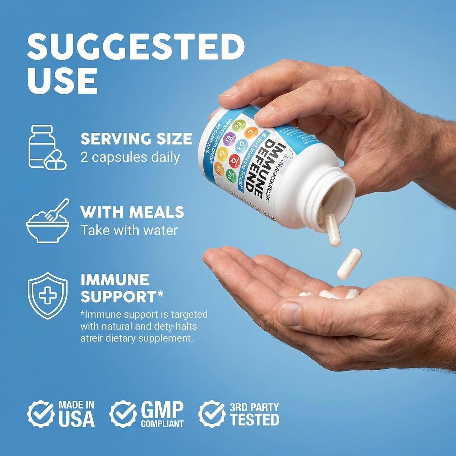 image:imageClean Nutraceuticals Immune Defense Support Supplement 8 in 1 with Zinc 50mg Quercetin VIT C 1000mg Vitamin D3 5000 IU Elderberry Ginger Immunity System Booster for Adults Vegan 60 Count1