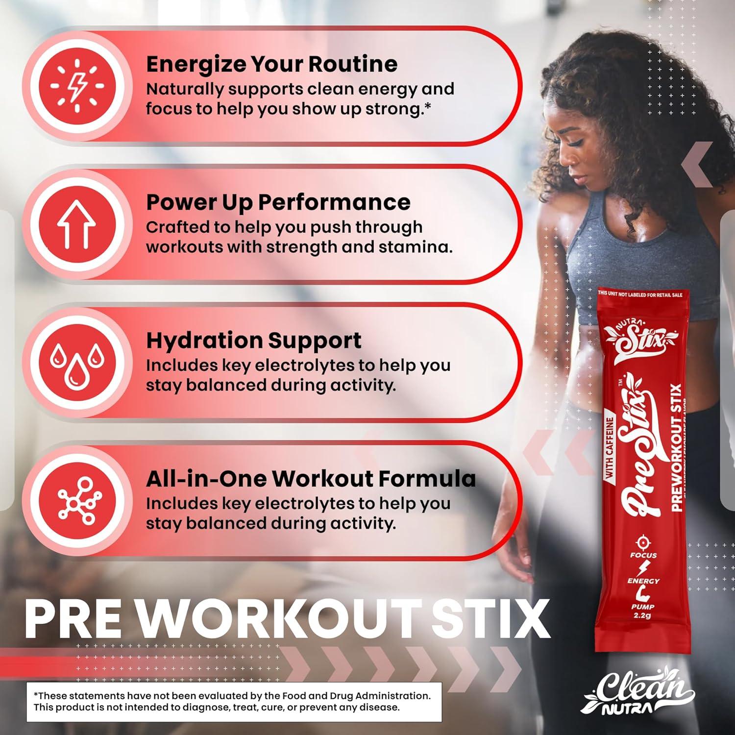 image:imageClean Nutraceuticals Pre Workout Powder Energy Sticks Caffeine 100mg Energy Drink Mix Creatine Monohydrate Beta Alanine LCitrulline LTyrosine LCarnitine Electrolyte Hydration Packets 20 Ct1