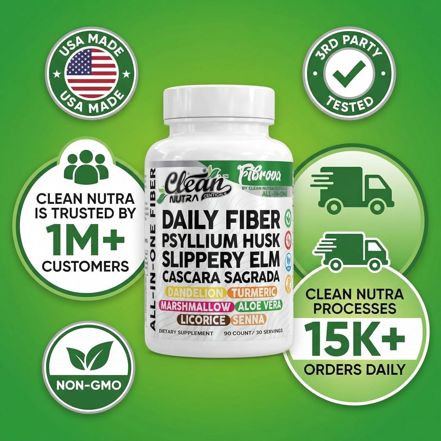 image:imageFiber Supplement Capsules Slippery Elm Psyllium Husk Cascara Sagrada Dandelion Root Turmeric Supplement Aloe Vera Licorice Senna Marshmallow Root Digestive Health Cleanse 90 Pills by Clean Nutra