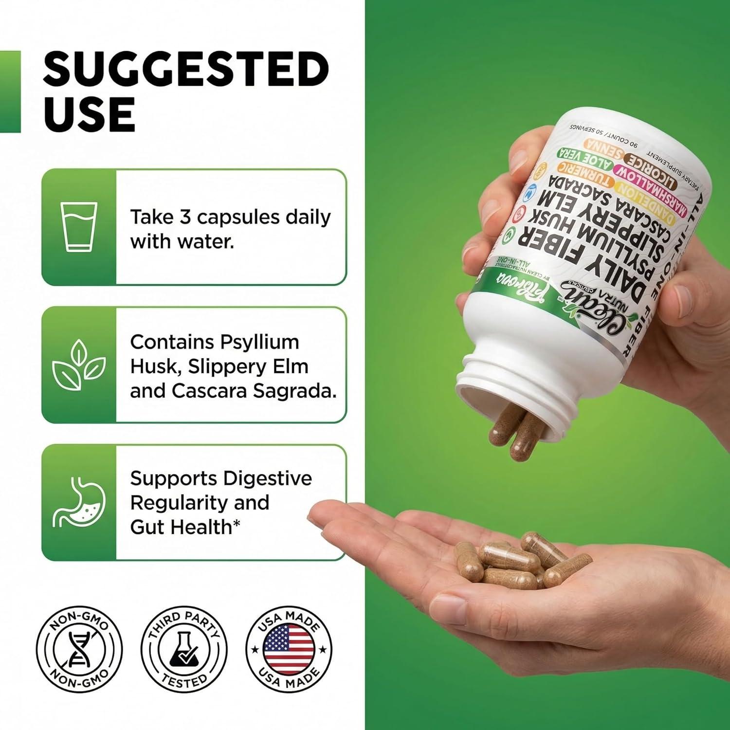 image:imageFiber Supplement Capsules Slippery Elm Psyllium Husk Cascara Sagrada Dandelion Root Turmeric Supplement Aloe Vera Licorice Senna Marshmallow Root Digestive Health Cleanse 90 Pills by Clean Nutra