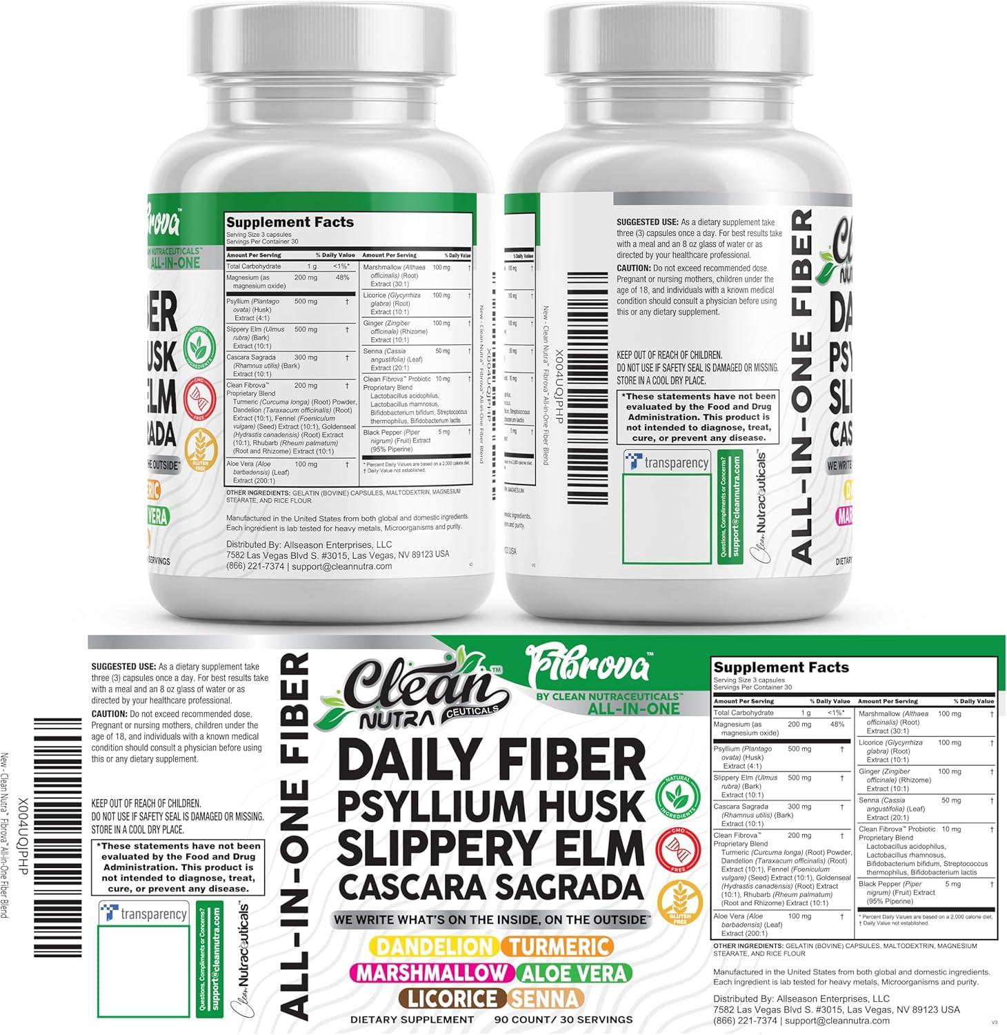 image:imageFiber Supplement Capsules Slippery Elm Psyllium Husk Cascara Sagrada Dandelion Root Turmeric Supplement Aloe Vera Licorice Senna Marshmallow Root Digestive Health Cleanse 90 Pills by Clean Nutra