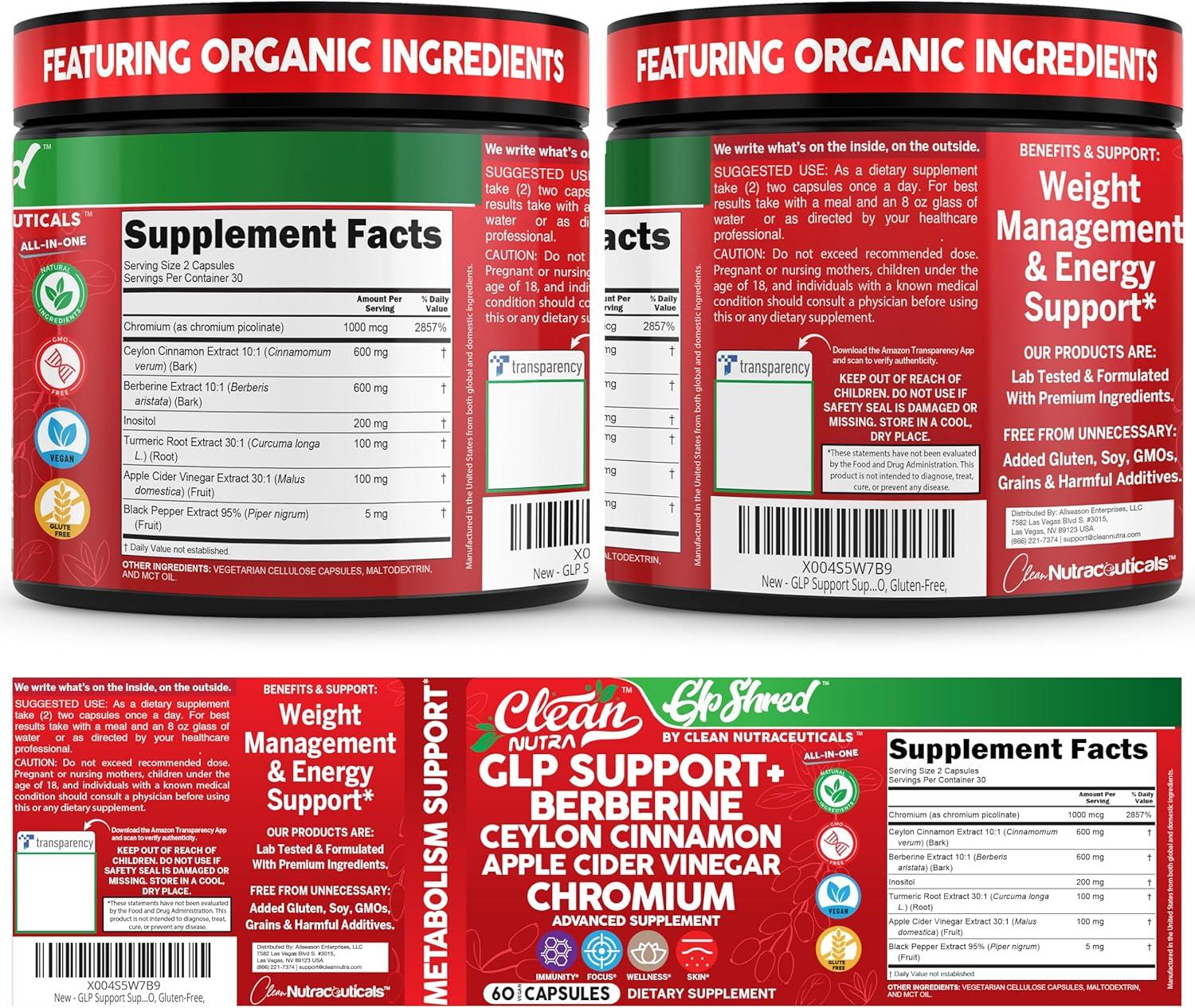 image:imageGLP1 Supplement Berberine Ceylon Cinnamon Apple Cider Vinegar Chromium Turmeric Gut Health Digestive Balance 60 Vegan Capsules by Clean Nutra