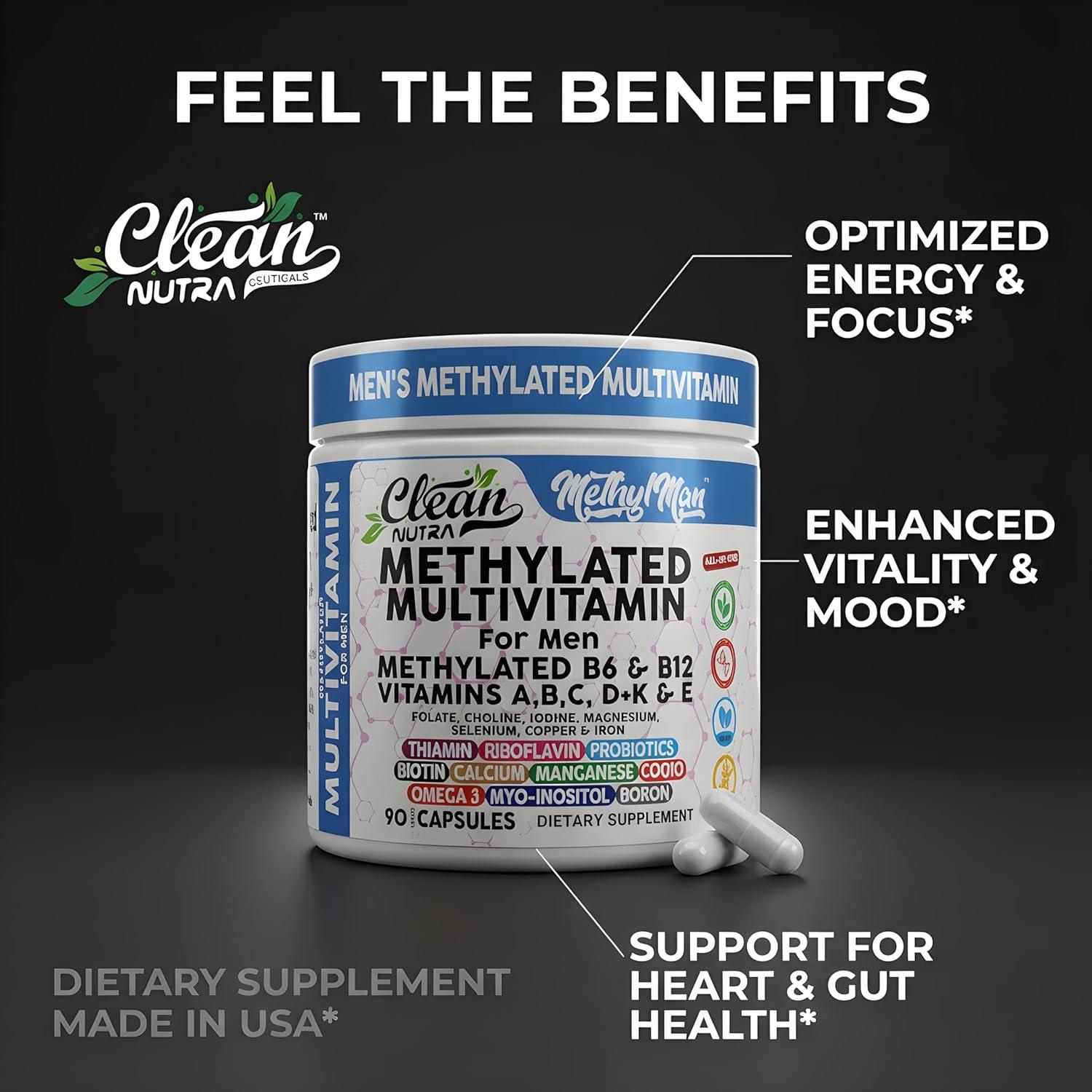 image:imageMethylated Multivitamin for Men with Vitamin B12 B6 Choline Magnesium Selenium CoQ10 Iodine Manganese Iron Boron Copper Thiamin Riboflavin Biotin Probiotics Omega 3 Vegetarian Capsules Mens Vitamins