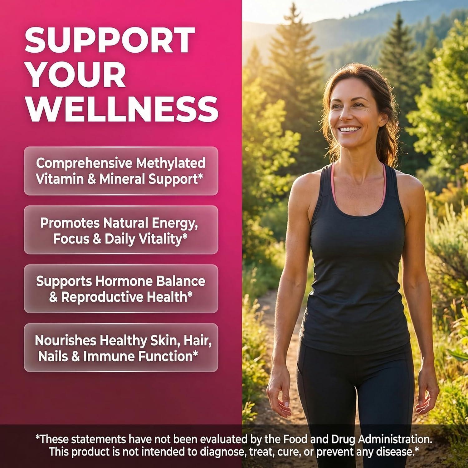 image:imageMethylated Multivitamin for Women Vitamins B6 Methyl B12 A B C D K E Folate Choline Omega 3 Thiamine Riboflavin Iron Iodine Magnesium Zinc Selenium Copper Calcium 90 Capsules by Clean Nutra