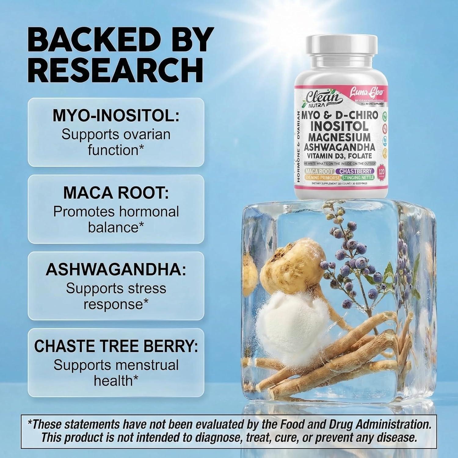 image:imageMyo Inositol D Chiro Inositol Supplement for Women Hormone Balance with Magnesium Ashwagandha Vitamin D3 Folate Maca Root Chasteberry Evening Primrose Ovarian Support Capsules 120 Count