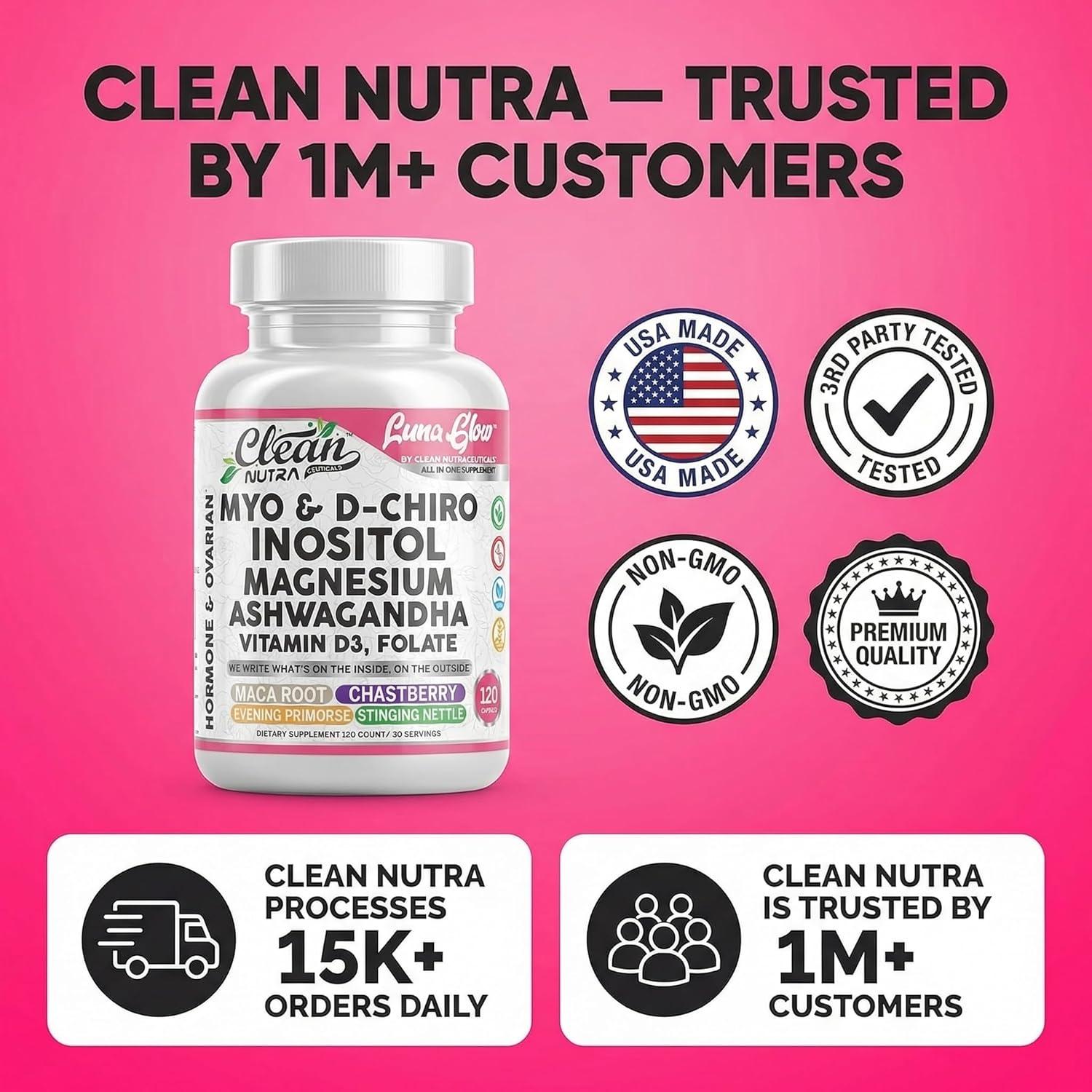 image:imageMyo Inositol D Chiro Inositol Supplement for Women Hormone Balance with Magnesium Ashwagandha Vitamin D3 Folate Maca Root Chasteberry Evening Primrose Ovarian Support Capsules 120 Count