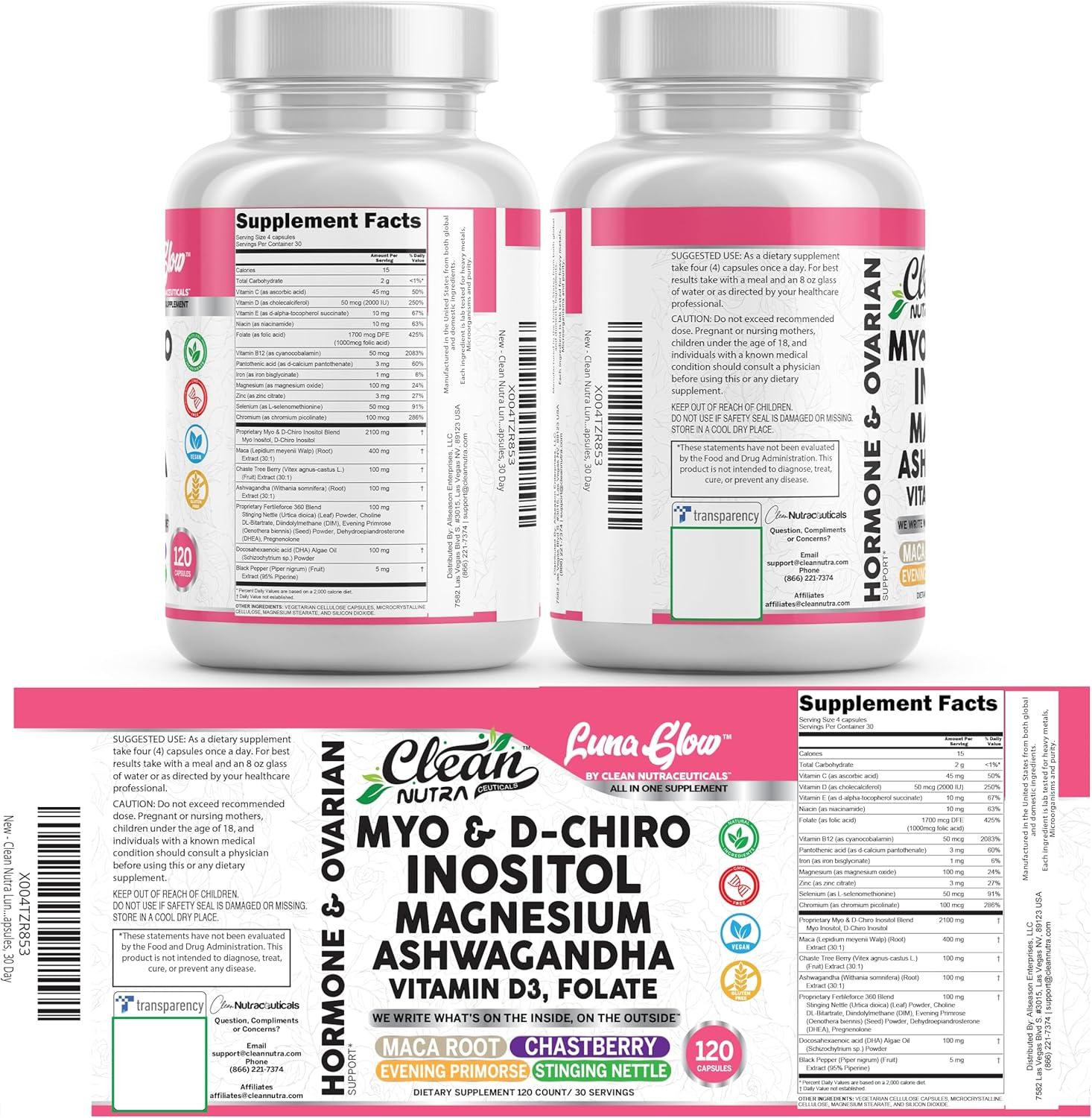 image:imageMyo Inositol D Chiro Inositol Supplement for Women Hormone Balance with Magnesium Ashwagandha Vitamin D3 Folate Maca Root Chasteberry Evening Primrose Ovarian Support Capsules 120 Count