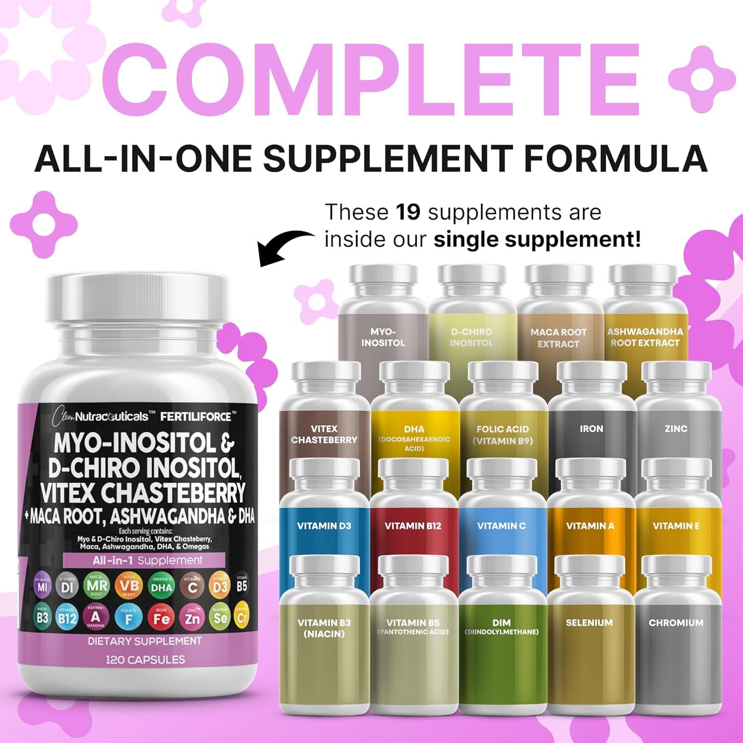 image:imageMyoInositol amp DChiro Inositol 2050mg Fertility Supplement 401 Ratio Prenatal Vitamins for Women with Ashwagandha Maca Root Vitex Chasteberry Iron DHA Folic Acid DIM Zinc 2Pack2