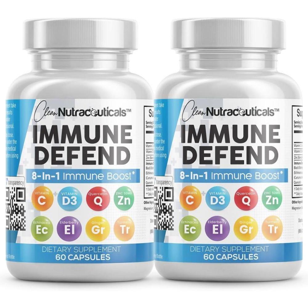 image:imageClean Nutraceuticals Immune Defense Support Supplement 8 in 1 with Zinc 50mg Quercetin VIT C 1000mg Vitamin D3 5000 IU Elderberry Ginger Immunity System Booster for Adults Vegan 60 Count2