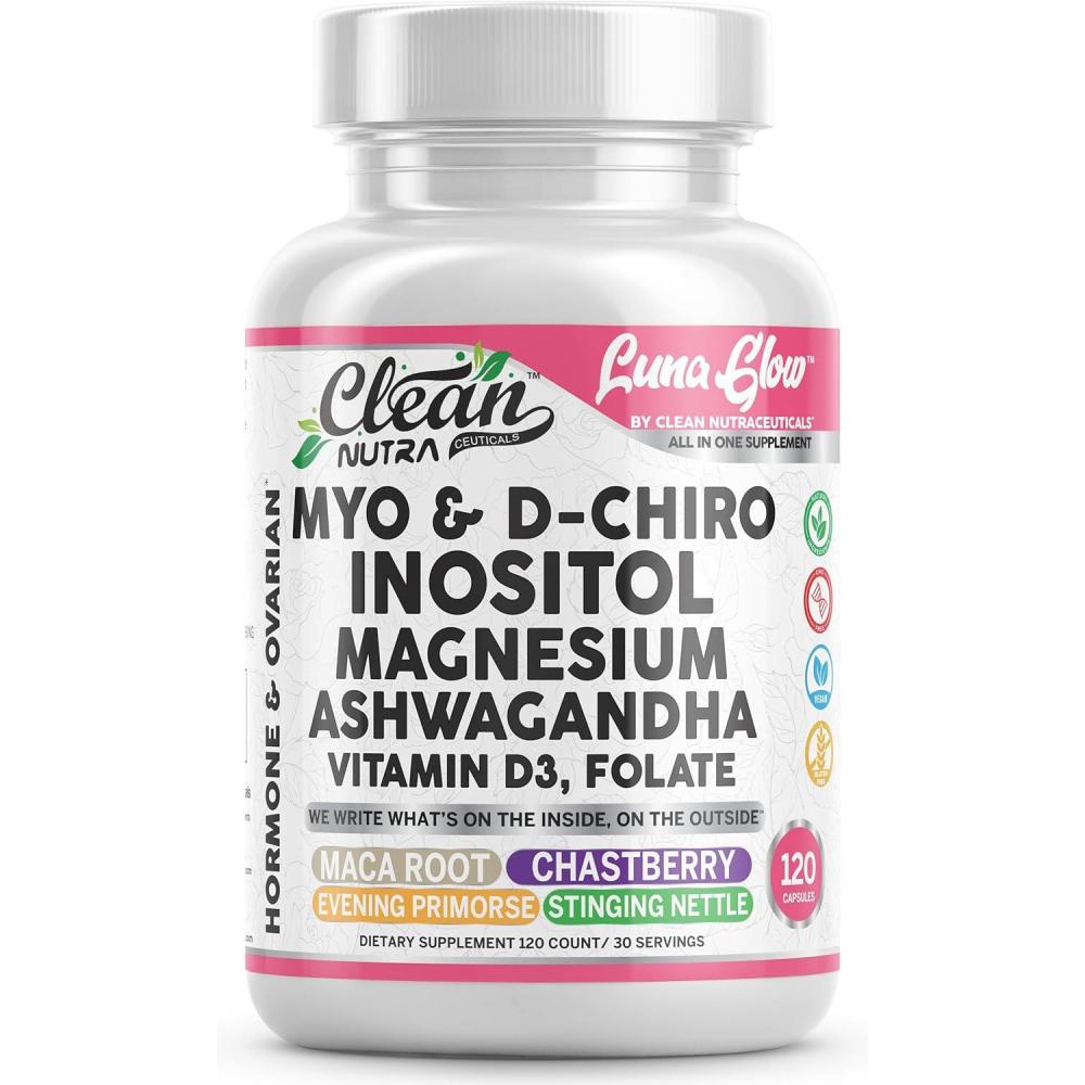 image:imageMyo Inositol D Chiro Inositol Supplement for Women Hormone Balance with Magnesium Ashwagandha Vitamin D3 Folate Maca Root Chasteberry Evening Primrose Ovarian Support Capsules 120 Count
