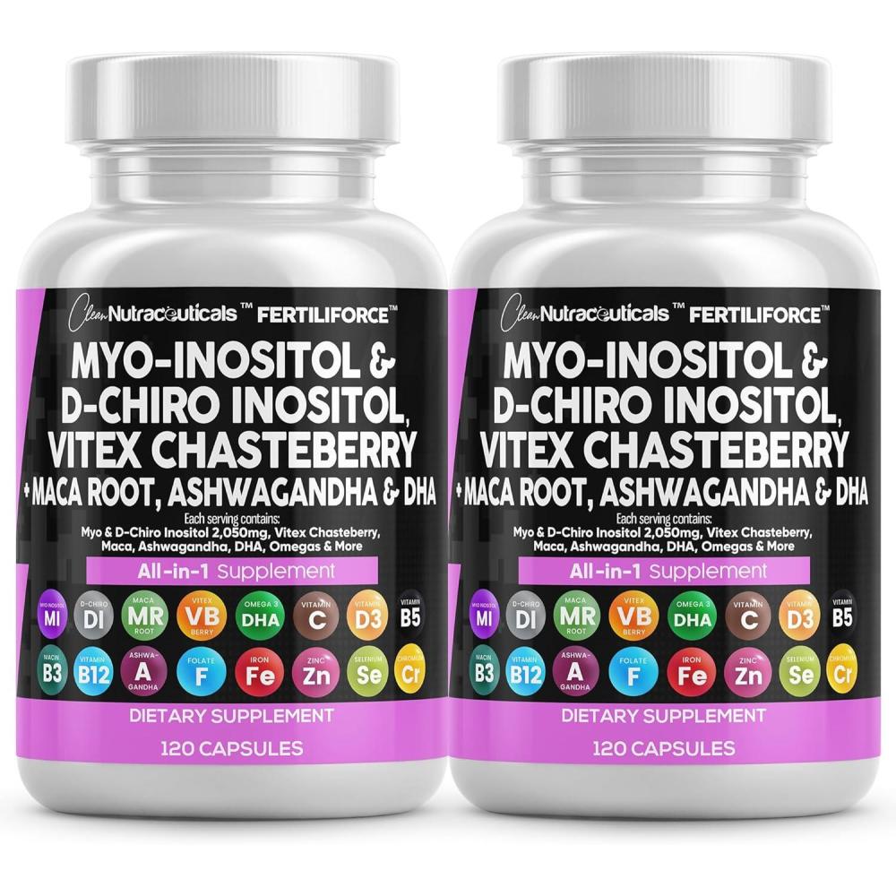 image:imageMyoInositol amp DChiro Inositol 2050mg Fertility Supplement 401 Ratio  Prenatal Vitamins for Women with Ashwagandha Maca Root Vitex Chasteberry Iron DHA Folic Acid DIM Zinc  2Pack2