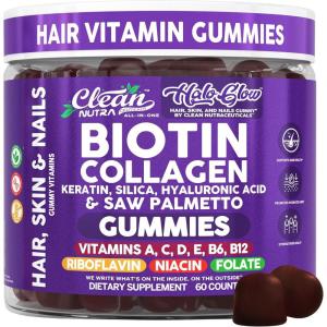 Clean Nutra Biotin Gummies | Collagen, Hyaluronic Acid, Keratin Hair Vitamins Supplement – Hair Growth Support, Skin & Nails – Vitamins C, D, E, B6 & B12 – US Made for Women & Men | 60 Gummy Count