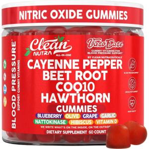 Clean Nutra Cayenne Pepper Beet Root Gummies Beetroot Garlic CoQ10 Hawthorn Berry Grape Seed Extract Olive Leaf Nattokinase Hibiscus Vitamin D Nitric Oxide – VasoEase