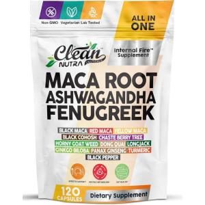 Clean Nutra Internal Fire One Herbal Supplement with Maca Root, Ashwagandha, Fenugreek, Black Cohosh, Chaste Berry Tree, Horny Goat Weed, Dong Quai, Longjack, Ginkgo Biloba & Panax Ginseng120 Capsules