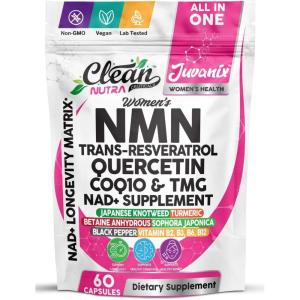 Clean Nutra Juvanix™ Women’s NMN, Trans-Resveratrol, Quercetin, CoQ10 & TMG NAD+ Support Supplement, 60 Capsules