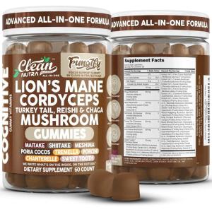 Clean Nutra Lions Mane Mushroom Gummies Cordyceps Supplement for Memory and Focus Immune Support Vitamins Reishi Chaga Turkey Tail Mushrooms Gummy Shiitake Maitake Meshima Supplements