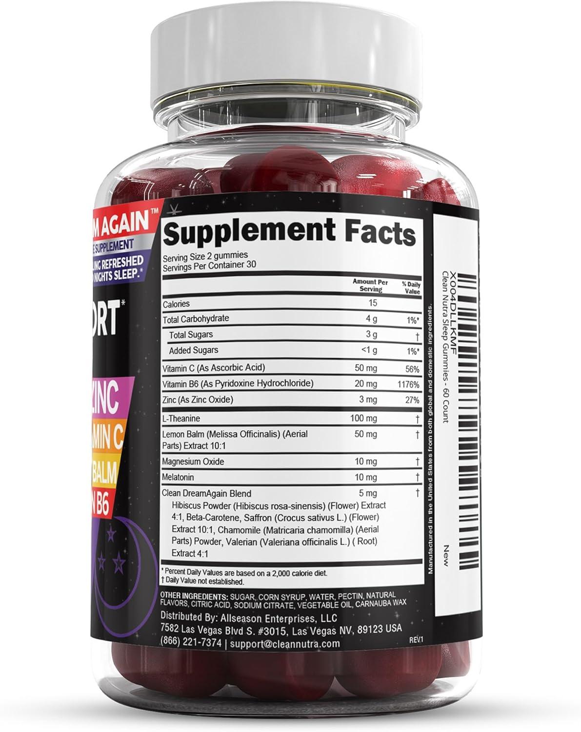 image:imageSleep Aid Melatonin Gummies Valerian Root LTheanine Vitamin B6 C Lemon Balm Magnesium Hibiscus Beta Carotene Saffron amp Chamomile Rest Support Supplement Raspberry Flavor Dream Again by Clean Nutra